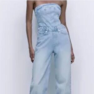 Zara Denim Strapless Jumpsuit NWT